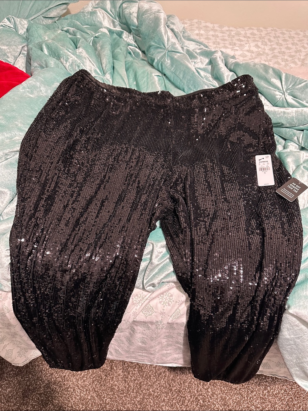 Express Black Sequin Pull-On high rise joggers